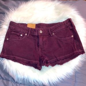 NWT H&M Denim Mini Shorts Burgundy Size 8
